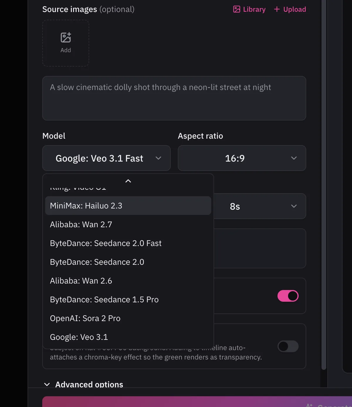 Frontier video models, one menu