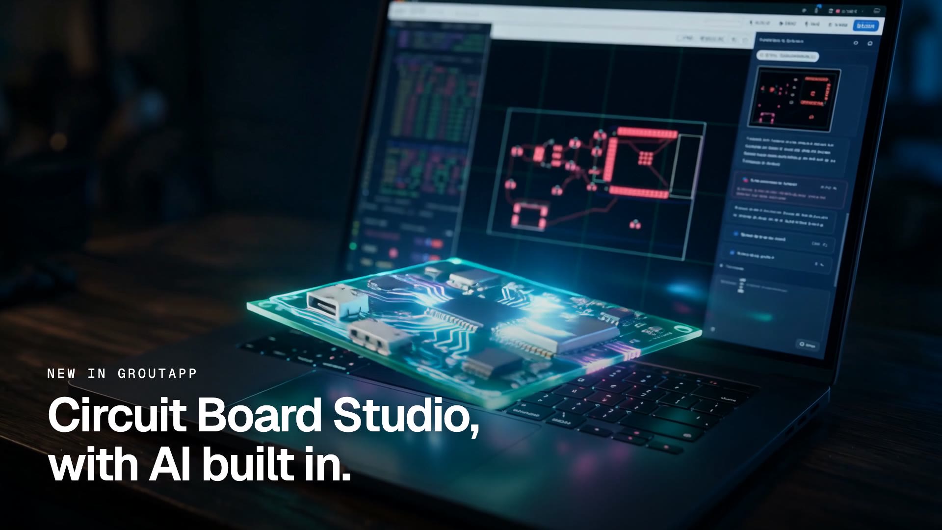 Circuit Board Studio in GroutApp designing an ESP32 board from a text prompt